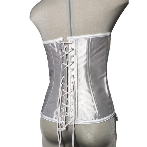 NEW- 2 In 1 Black and White Satin Reverse Corset Size M - Picture 9 of 12